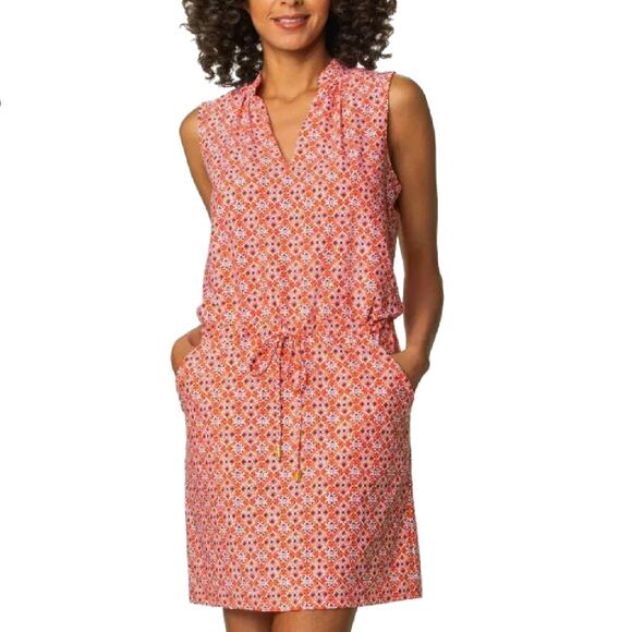Helen Jon Dresses & Skirts - Helen Jon Sanibel Beach Mini Dress Size Large Coral Orange Navy V-neck Pockets